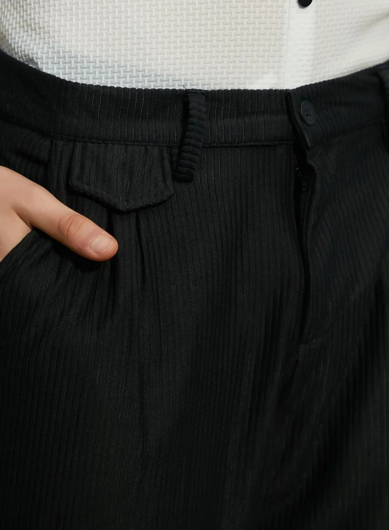 CAHOOT  Men's Midnight Black Corduroy Tailored Trousers For Casual Wear | Mid-Rise | Regular Fit | Button Closure | Trousers Crafted With Comfort Fit For Everyday Wear for Men | Best Price UAE